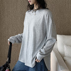 loose fit long sleeve t shirt basic cotton blend crew neck casual top