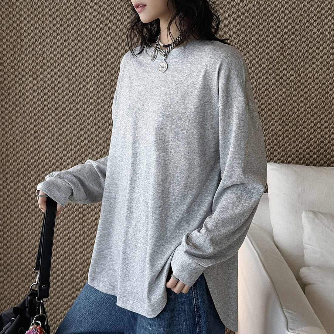 loose fit long sleeve t shirt basic cotton blend crew neck casual top