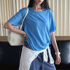 Round neck small rolled edge short sleeved slimming T-shirt