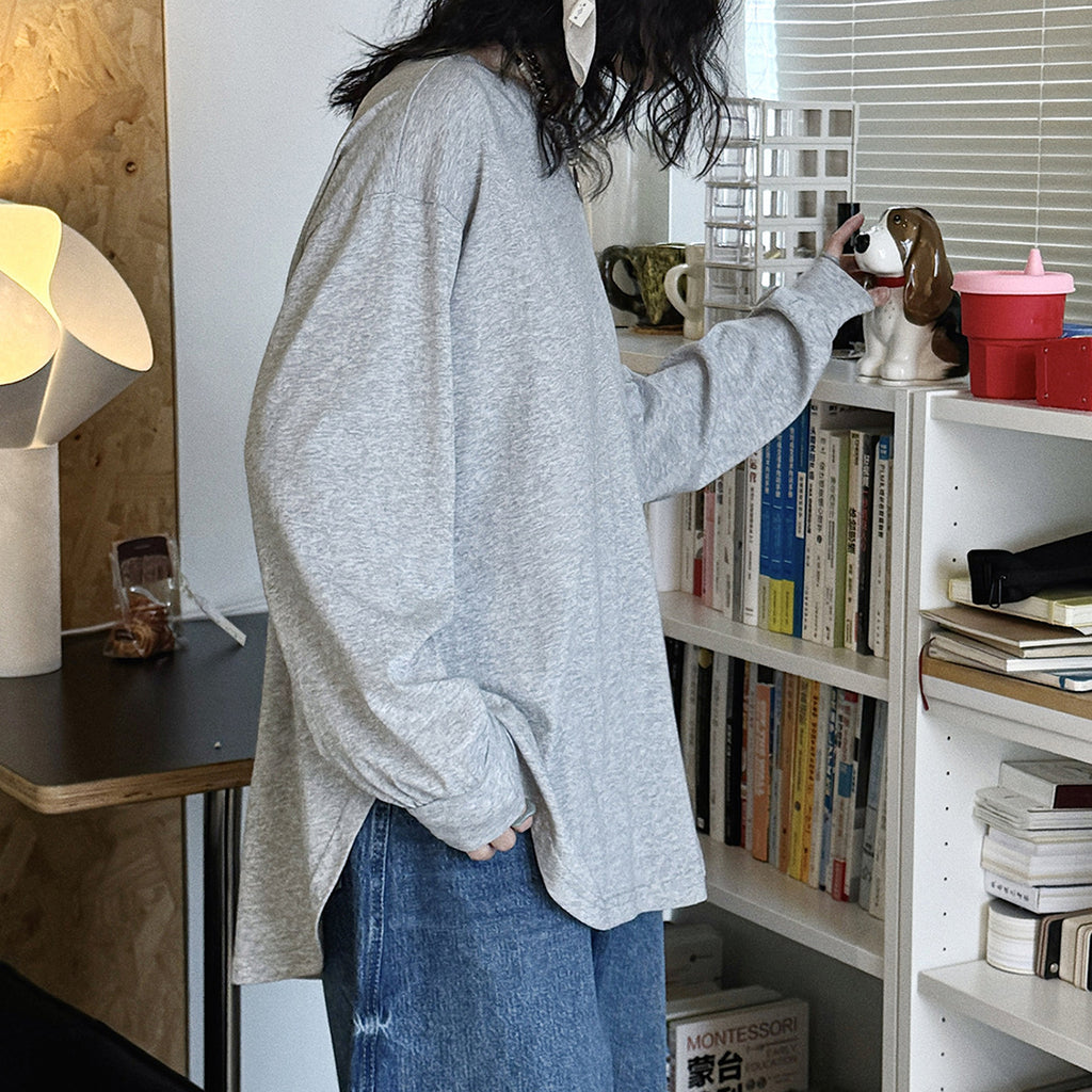 loose fit long sleeve t shirt basic cotton blend crew neck casual top