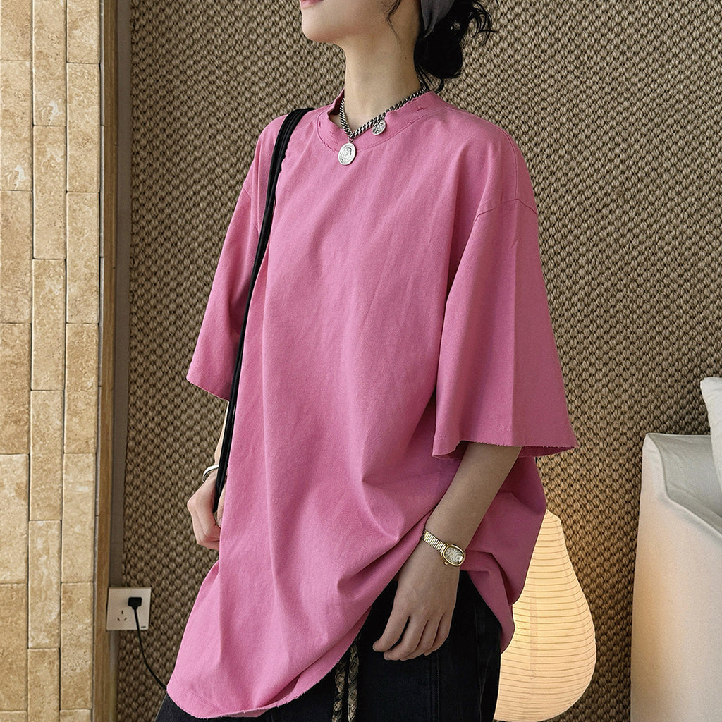 Loose fit round neck short sleeve oversized t shirt