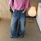 High waist washed wide leg jeans with vintage faded finish