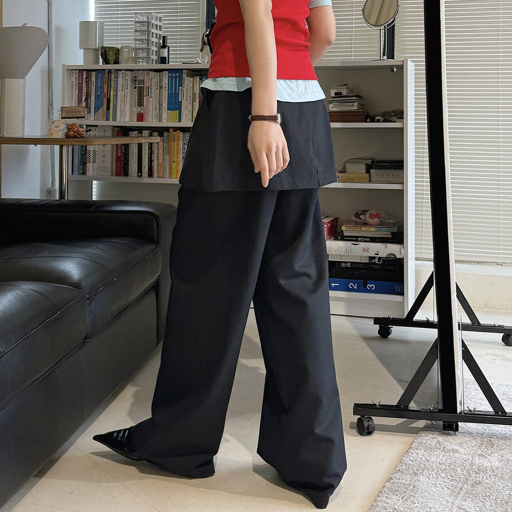 High-waisted Tencel cotton wide-leg pants in relaxed draped silhouette