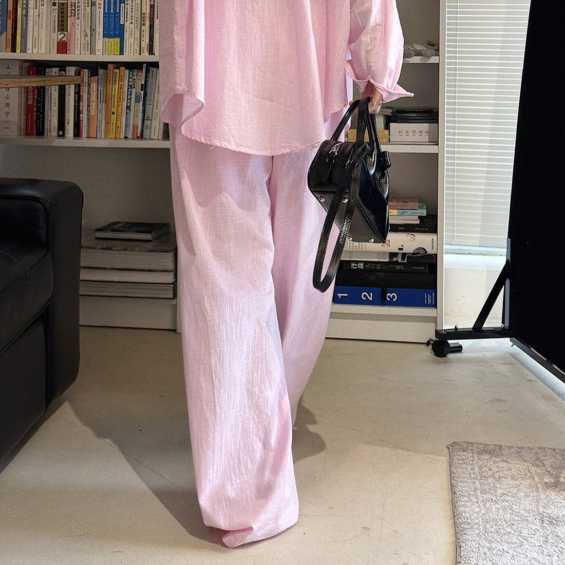 High Waist Cotton Linen Wide Leg Pants with Drawstring