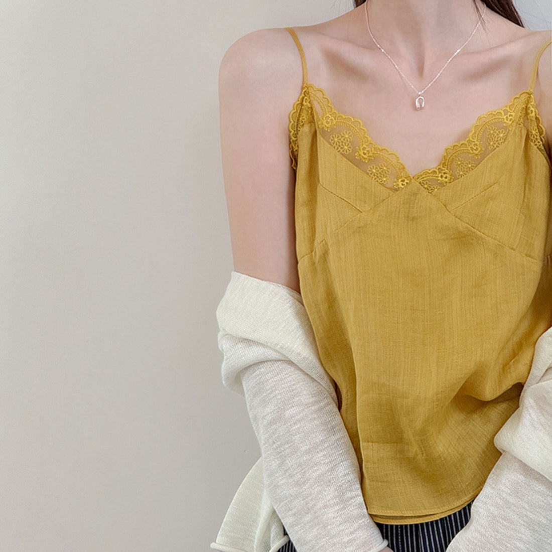 Women’s Linen-Blend Lace Trim Camisole