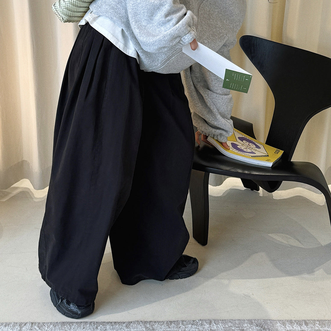 Retro washed casual slimming wide leg pants