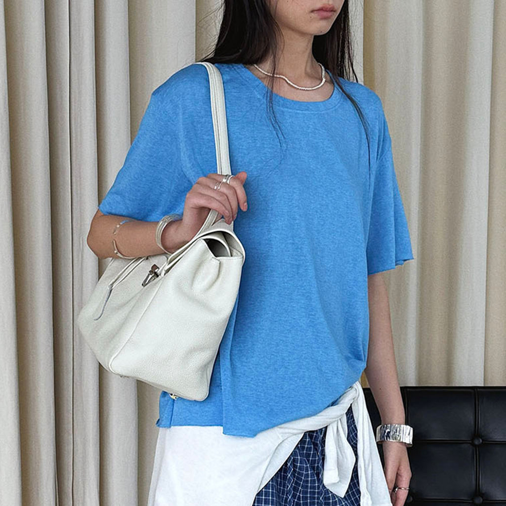 Round neck small rolled edge short sleeved slimming T-shirt