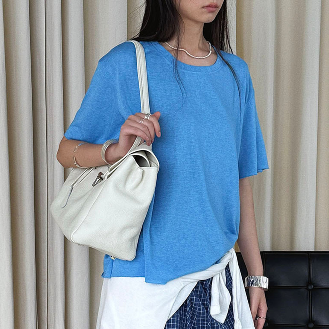 Round neck small rolled edge short sleeved slimming T-shirt