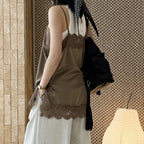 Lace trim cami top with silky stretch fabric for layering or solo wear