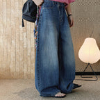 High waist washed wide leg jeans with vintage faded finish