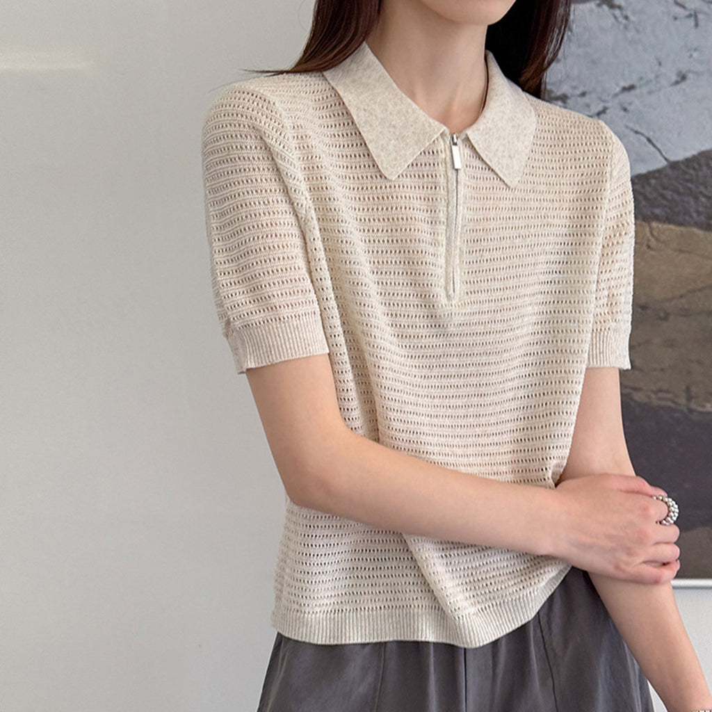Women’s Half-Zip Hollow Knit Polo Top