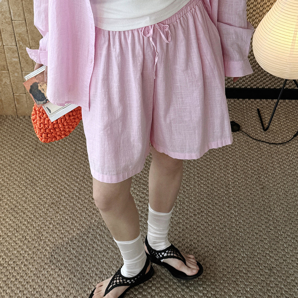 High Waist Linen Cotton Drawstring Bermuda Shorts - Multiple Colors
