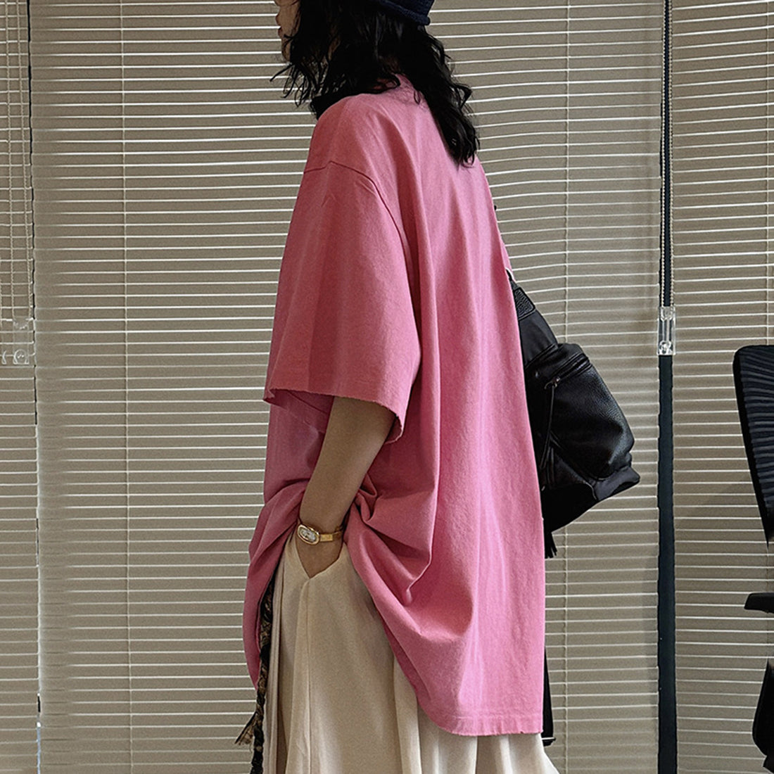 Loose fit round neck short sleeve oversized t shirt