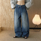 High waist washed wide leg jeans with vintage faded finish