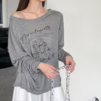Women’s Off-Shoulder Printed Long-Sleeve Top with Polka Dot Scarf