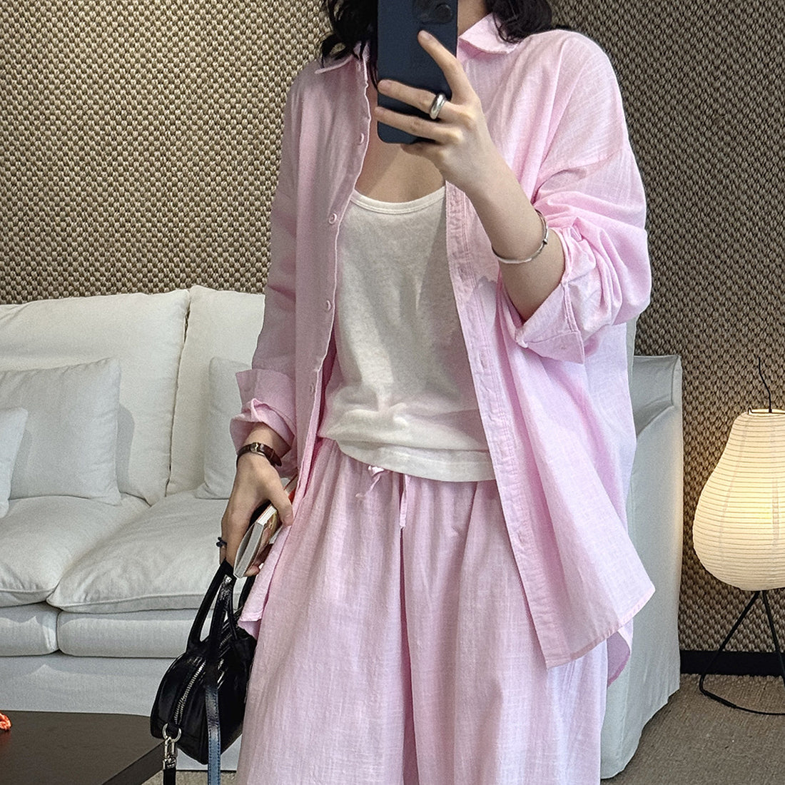 Cotton linen oversized shirt women breathable loose long sleeve casual blouse