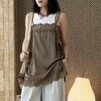 Lace trim cami top with silky stretch fabric for layering or solo wear
