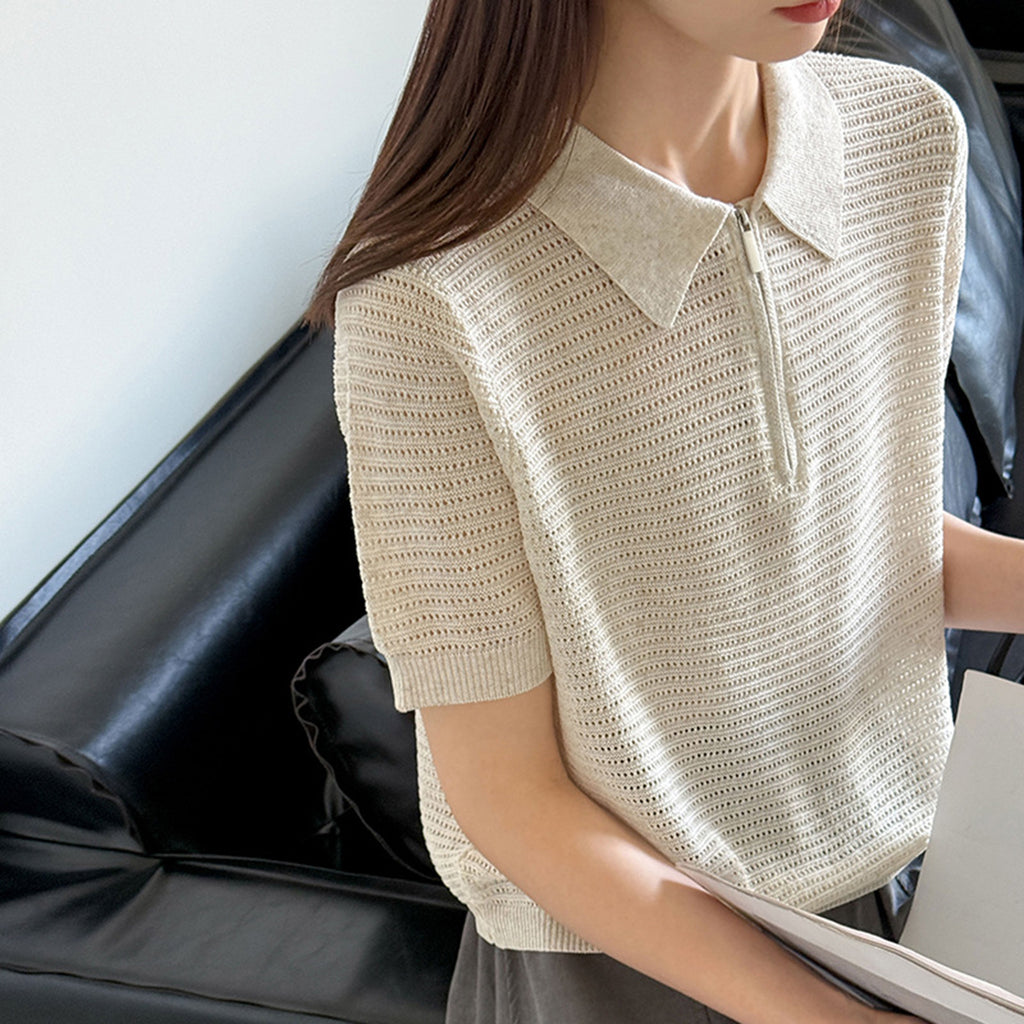 Women’s Half-Zip Hollow Knit Polo Top