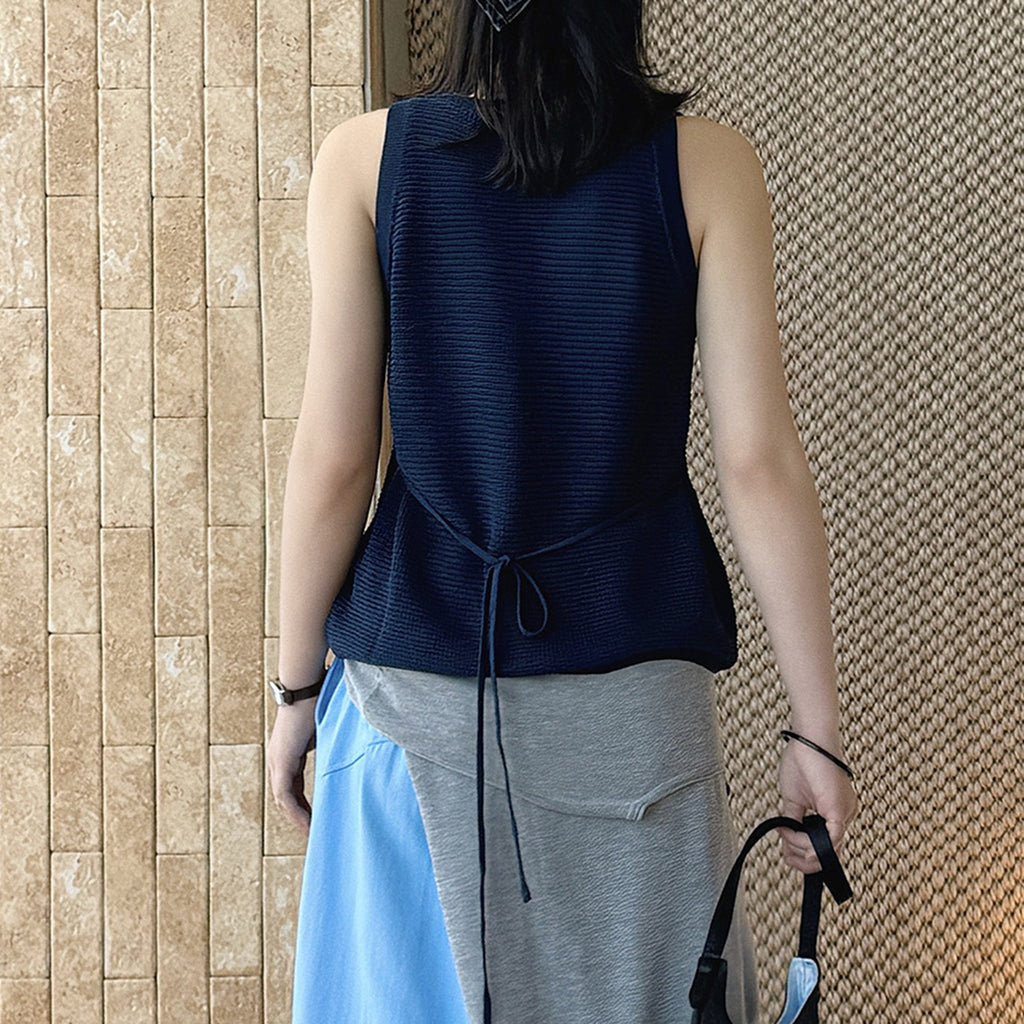 Sleeveless V-Neck Knit Button Vest Top