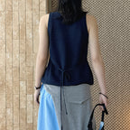 Sleeveless V-Neck Knit Button Vest Top