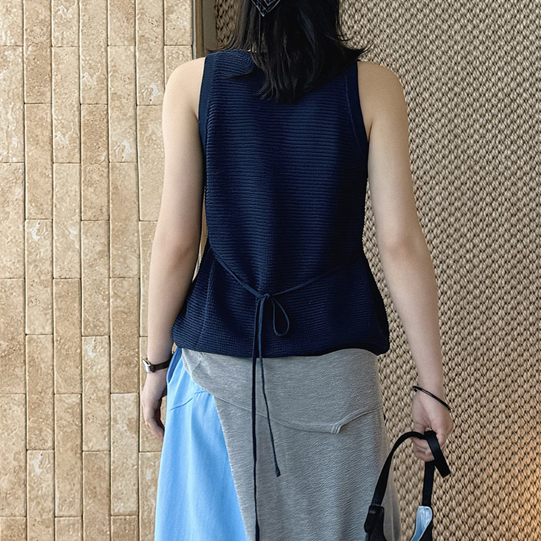 Sleeveless V-Neck Knit Button Vest Top