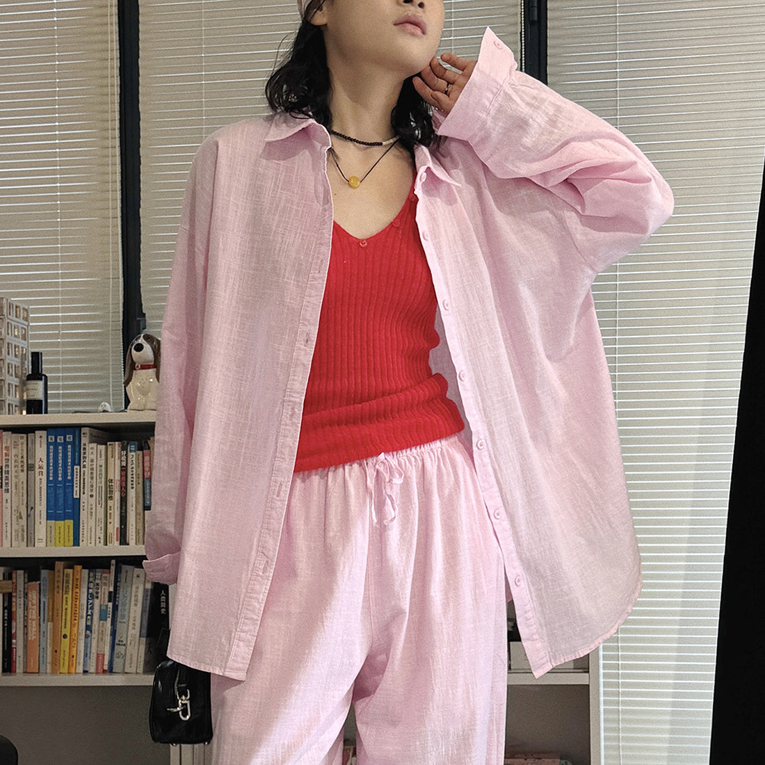 Cotton linen oversized shirt women breathable loose long sleeve casual blouse