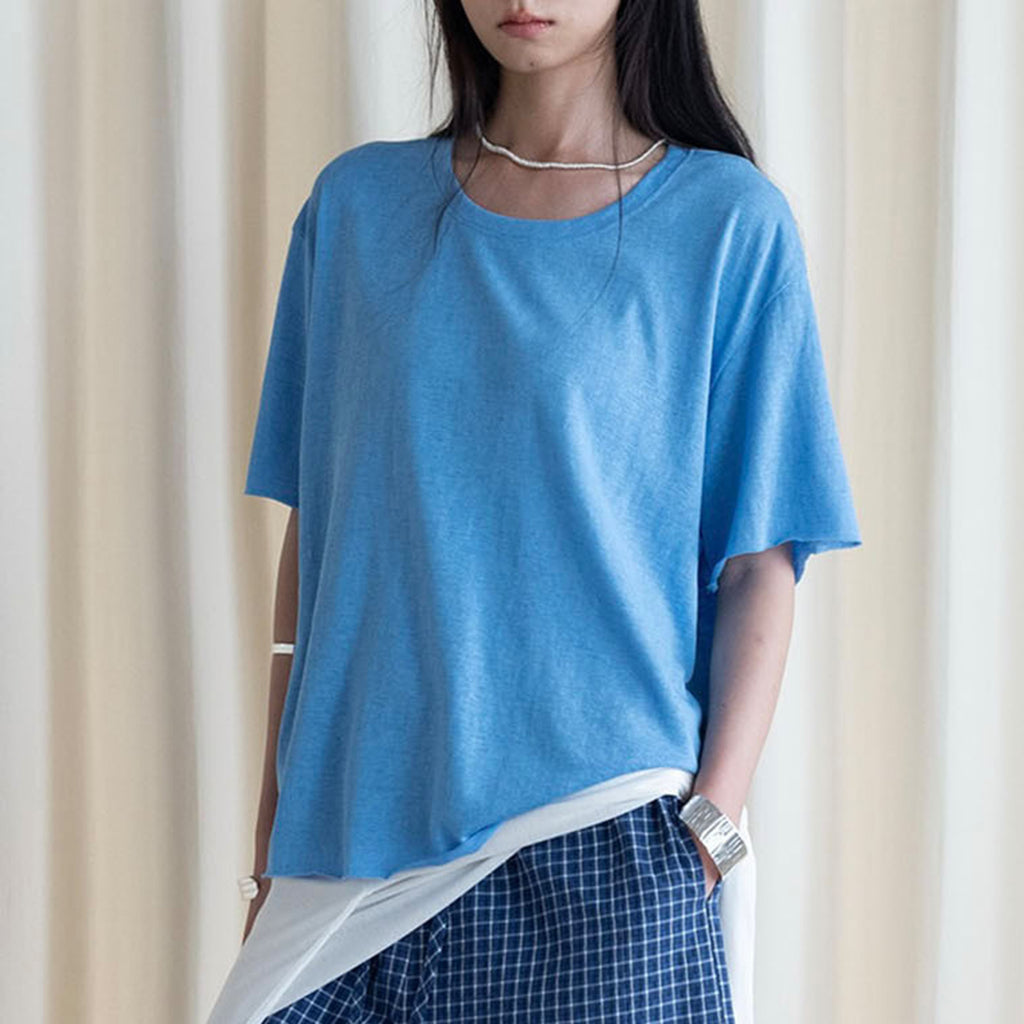 Round neck small rolled edge short sleeved slimming T-shirt