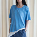 Round neck small rolled edge short sleeved slimming T-shirt