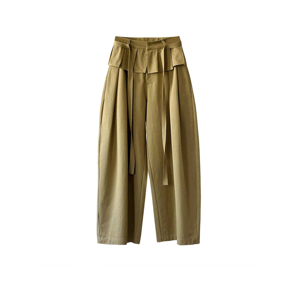 High waist pleated wide leg pants women loose drape trousers with tie waist