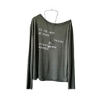 Women’s Off-Shoulder Letter Print Sheer Long-Sleeve Top