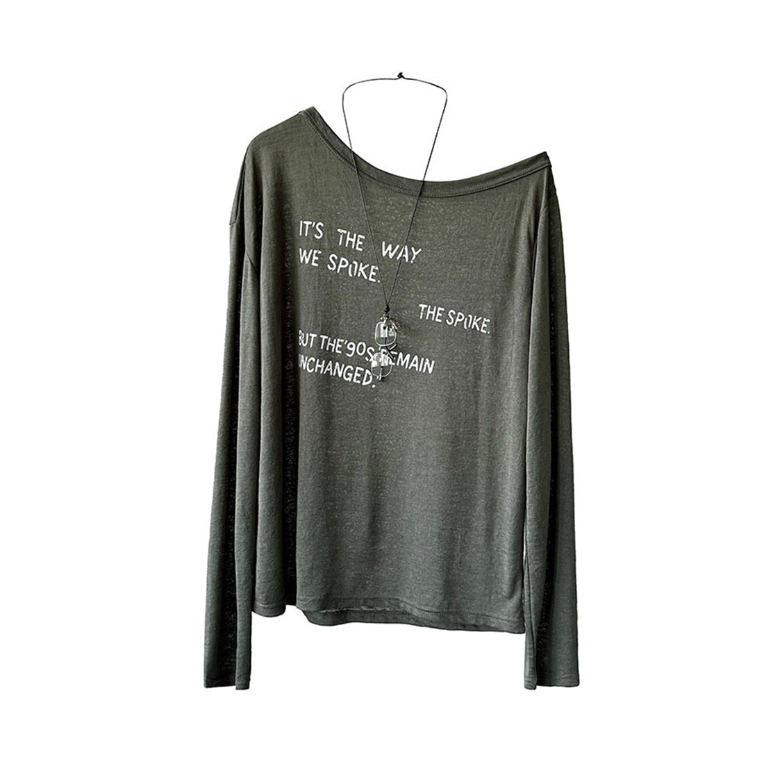 Women’s Off-Shoulder Letter Print Sheer Long-Sleeve Top