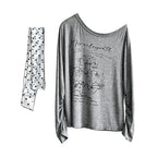 Women’s Off-Shoulder Printed Long-Sleeve Top with Polka Dot Scarf