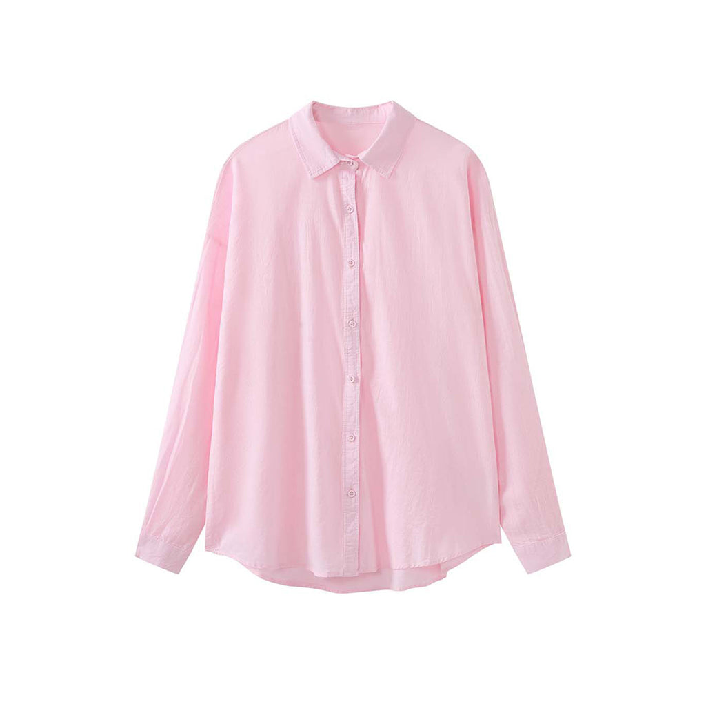 Cotton linen oversized shirt women breathable loose long sleeve casual blouse