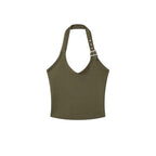 Halter Neck Fitted Tank Top with Buckle Strap Detail