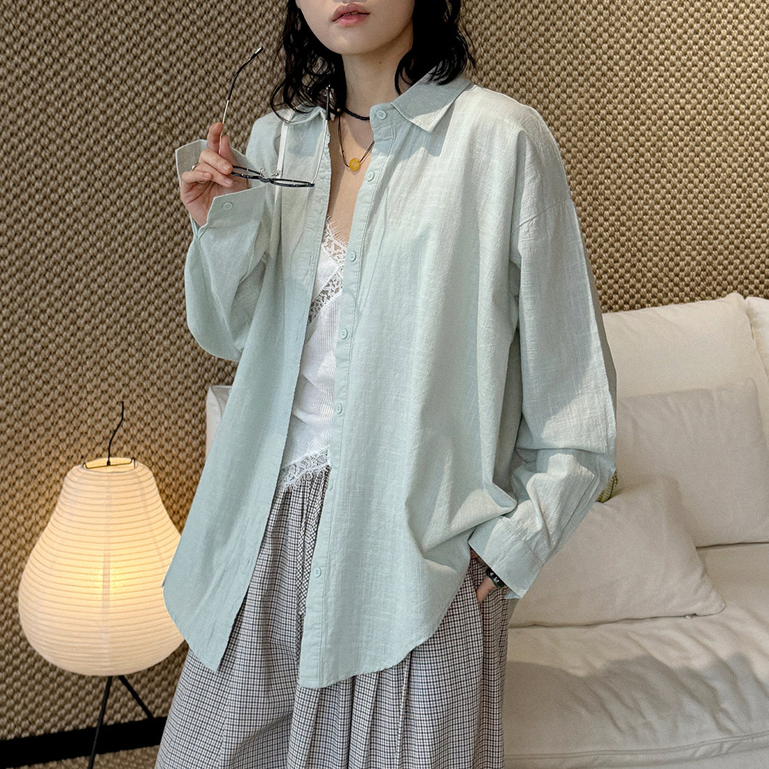 Cotton linen oversized shirt women breathable loose long sleeve casual blouse