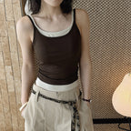 layered tank top slim fit stretchy camisole contrast trim sleeveless top