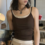Layered slim fit tank top with stretch fabric and contrast trim