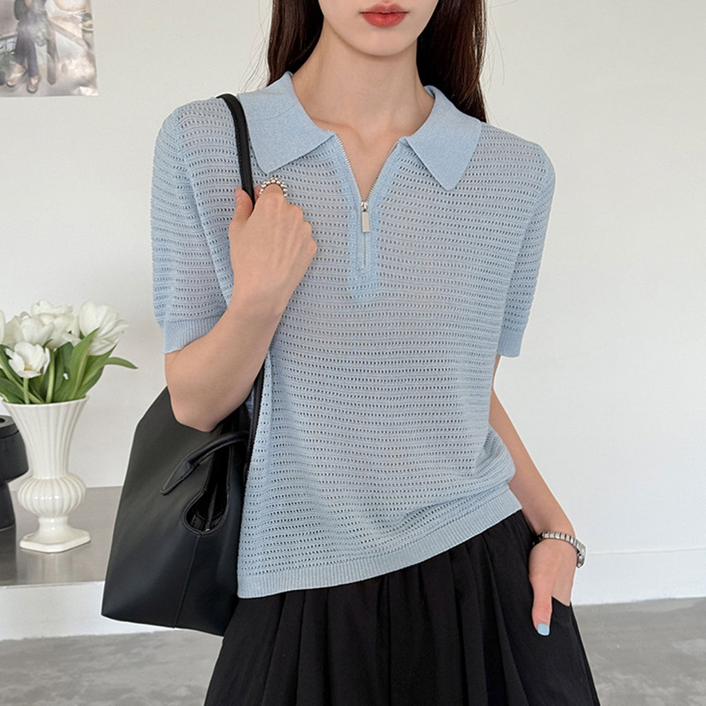 Women’s Half-Zip Hollow Knit Polo Top