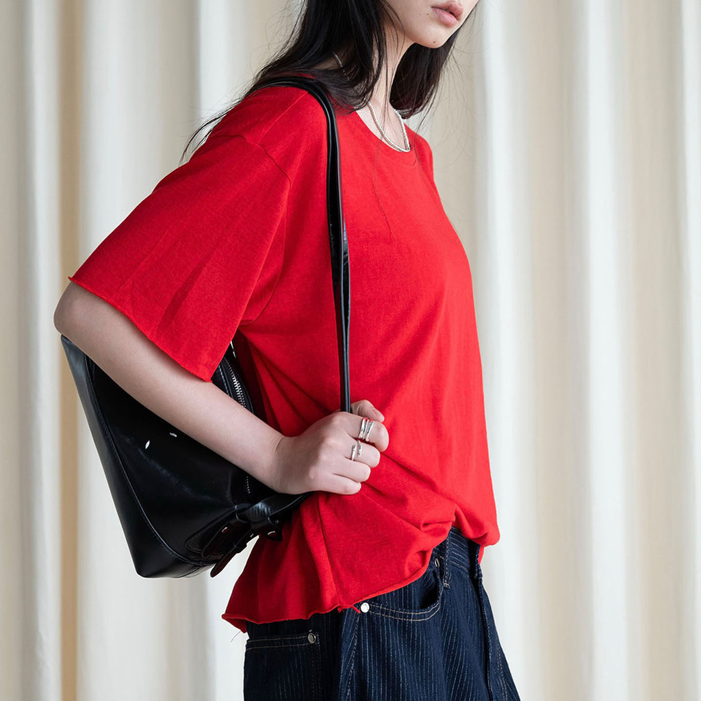 Round neck small rolled edge short sleeved slimming T-shirt