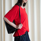 Round neck small rolled edge short sleeved slimming T-shirt