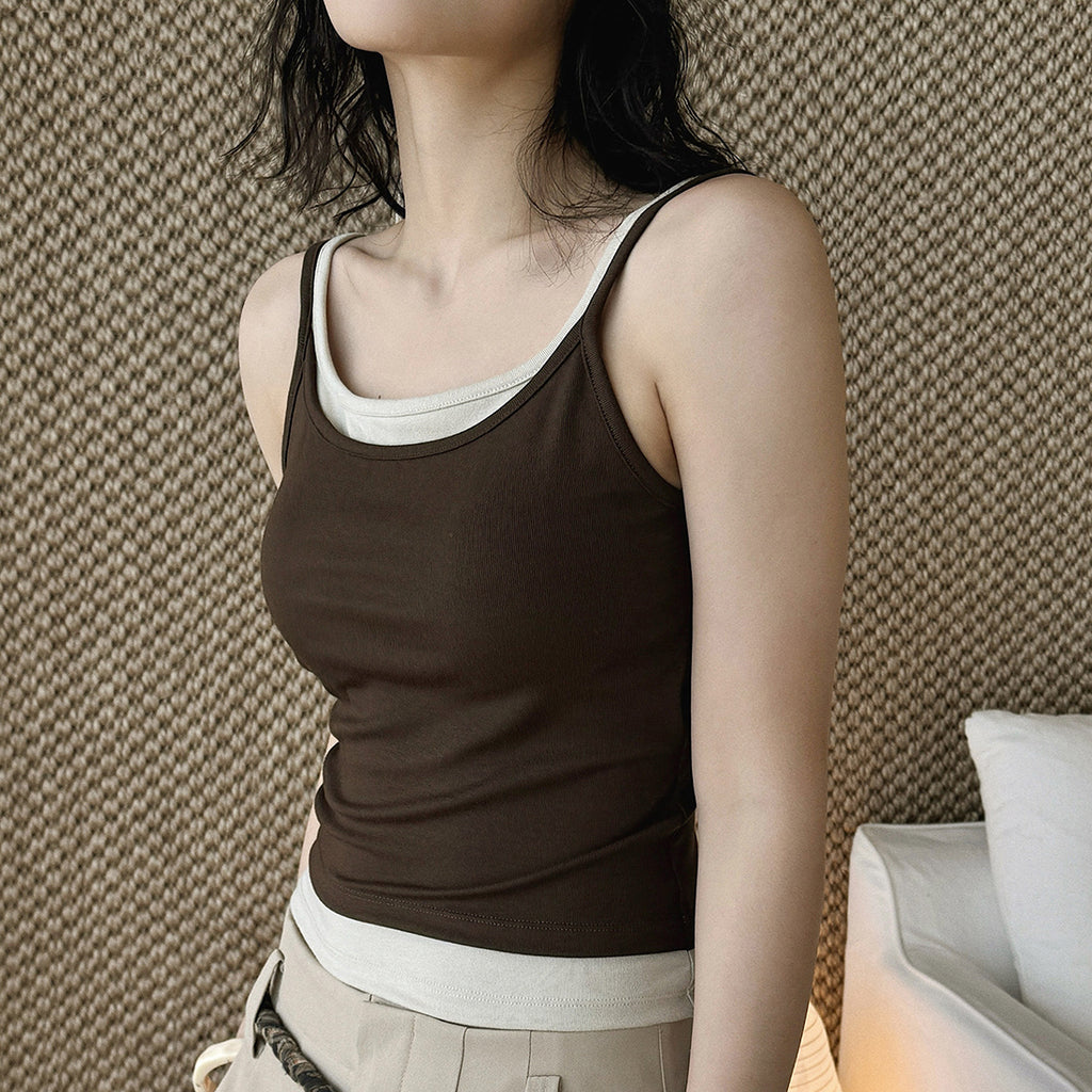 Layered slim fit tank top with stretch fabric and contrast trim