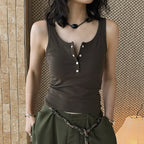 American retro button down sleeveless vest tank top