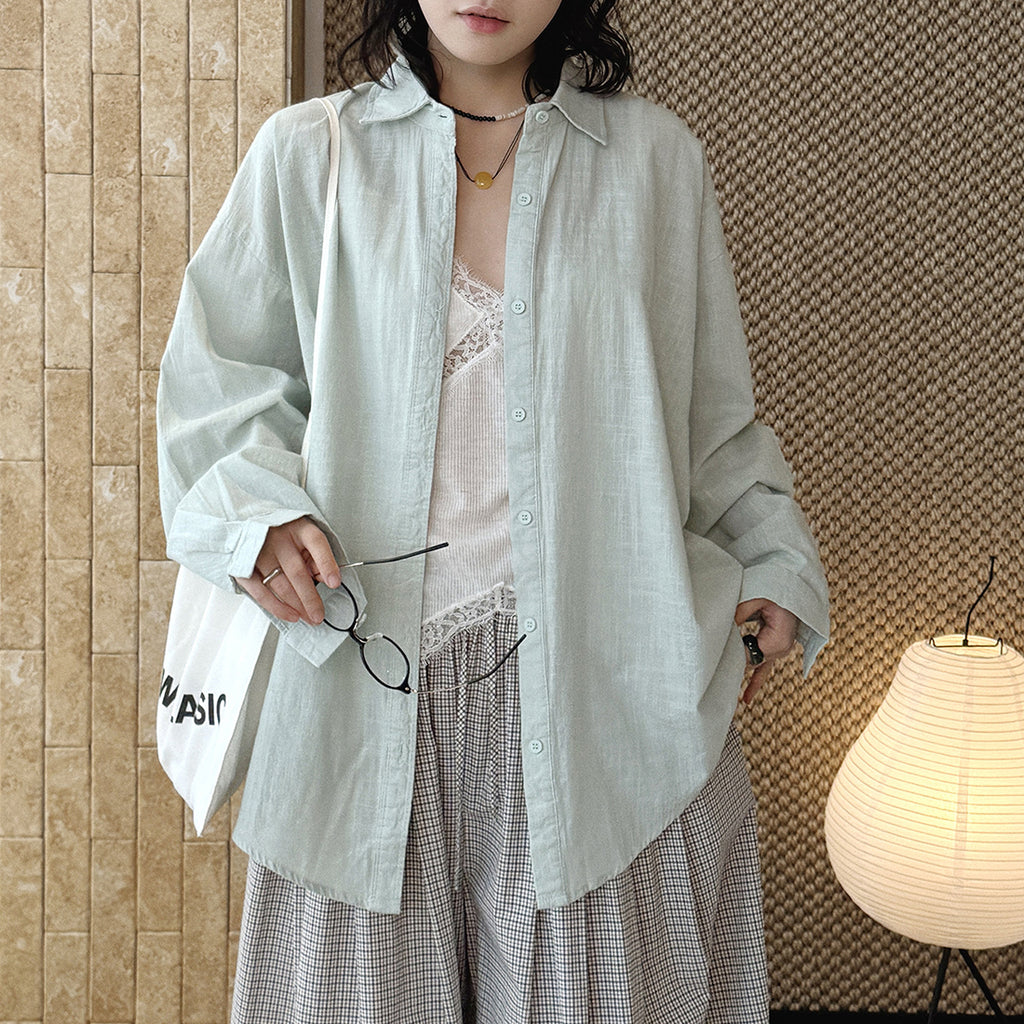Cotton linen oversized shirt women breathable loose long sleeve casual blouse