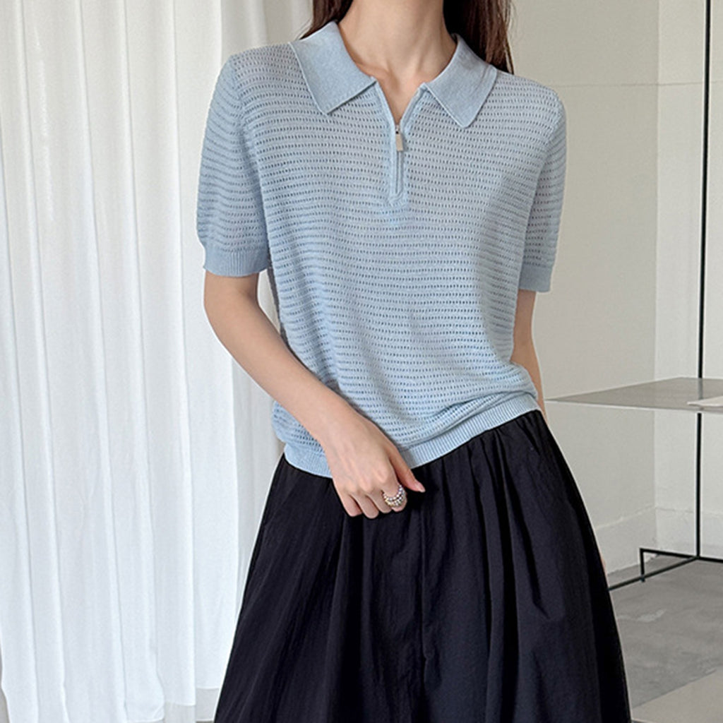 Women’s Half-Zip Hollow Knit Polo Top