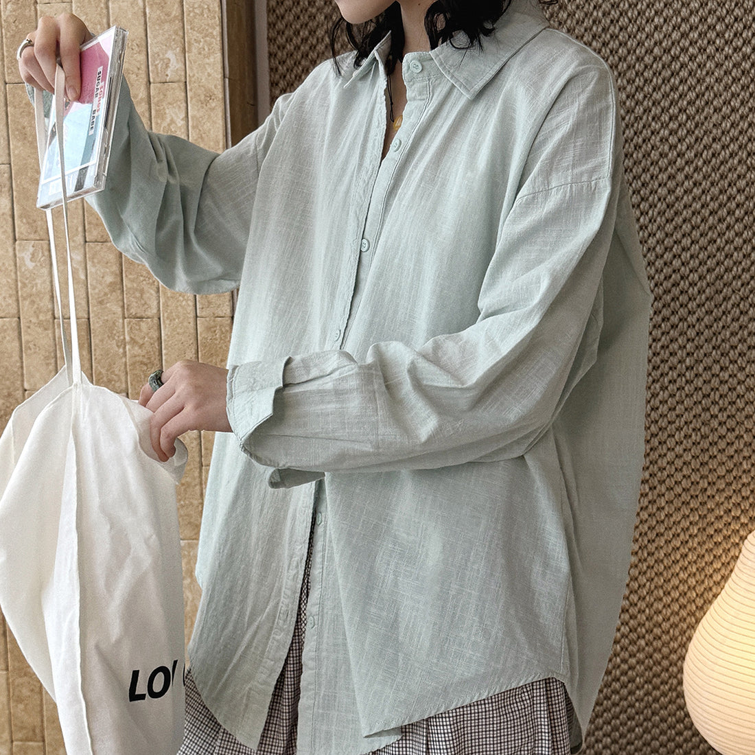 Cotton linen oversized shirt women breathable loose long sleeve casual blouse