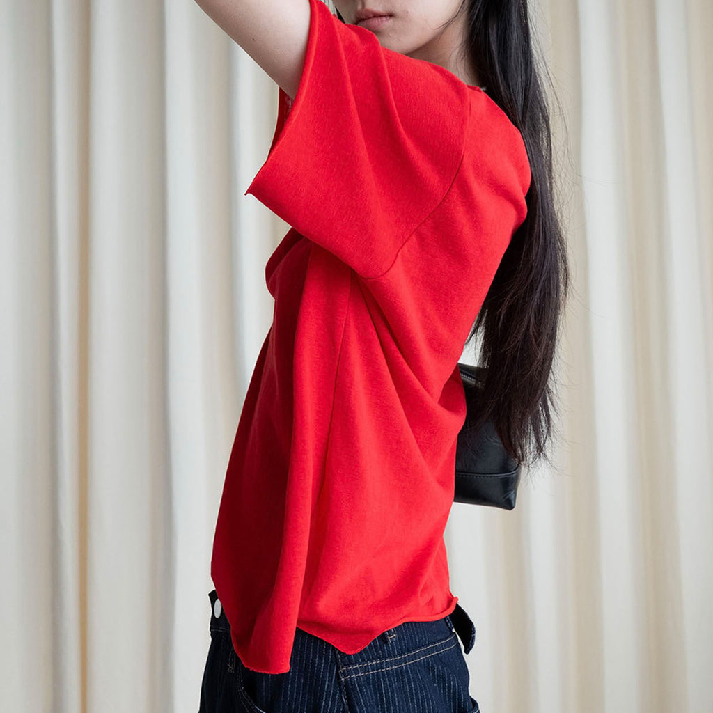 Round neck small rolled edge short sleeved slimming T-shirt