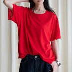 Round neck small rolled edge short sleeved slimming T-shirt
