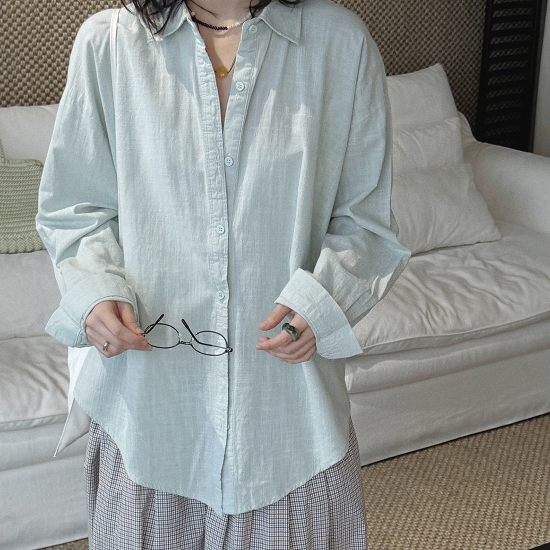Cotton linen oversized shirt women breathable loose long sleeve casual blouse