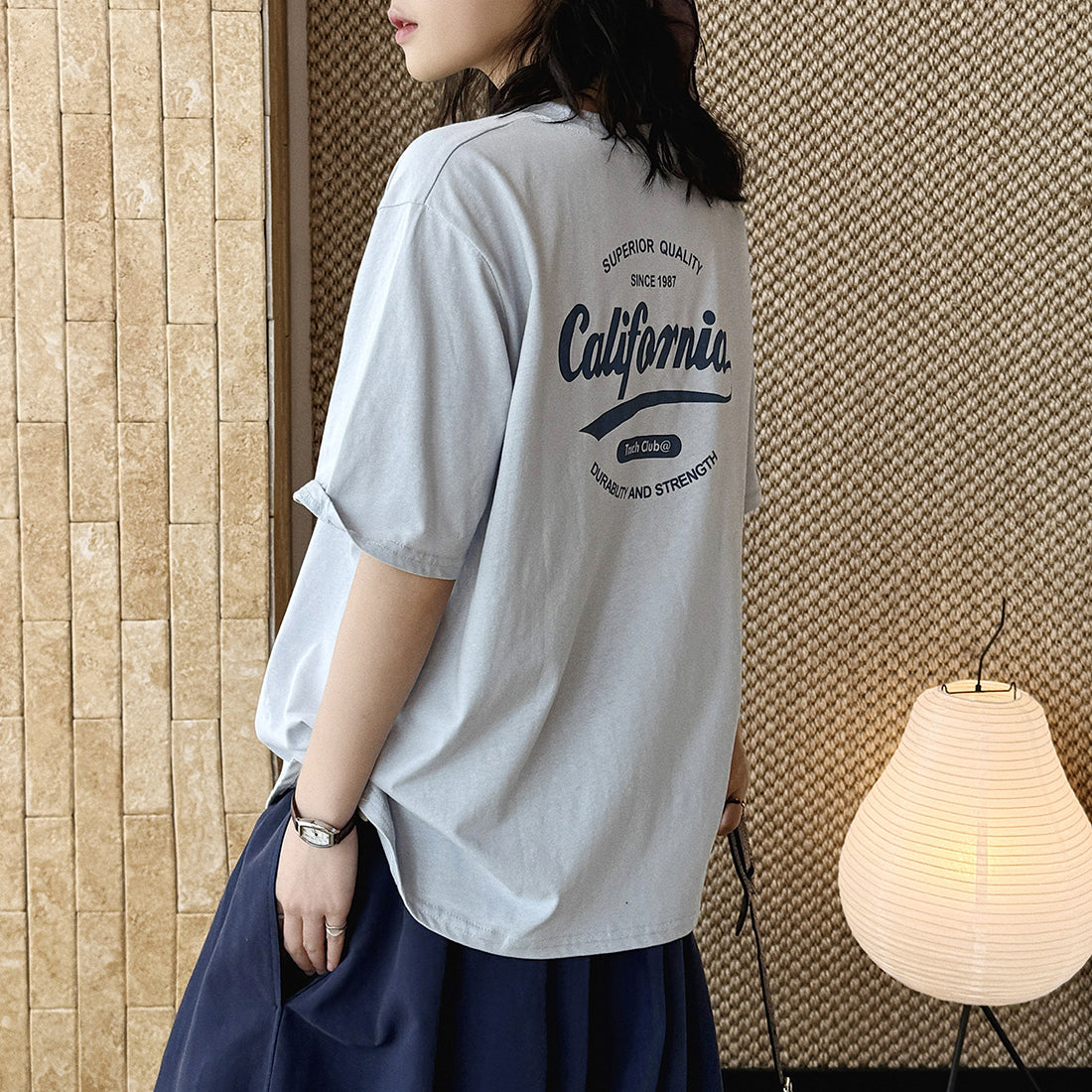 Women’s Oversized California Letter Print Cotton T-Shirt