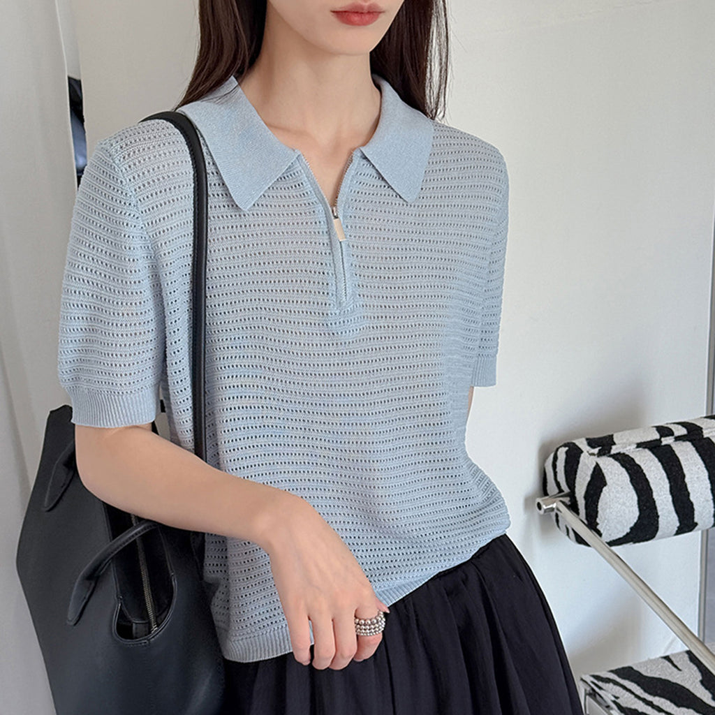 Women’s Half-Zip Hollow Knit Polo Top